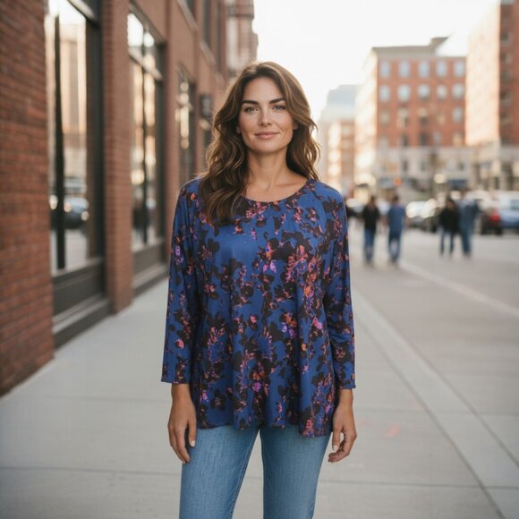 Sheer/Loose fitting Blouse in Blue Floral print by Collective Concept. Size - M - Picture 2 of 7